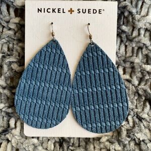 Nickel + Suede Seaside Blue Cord Tear Drop pressed suede Earrings